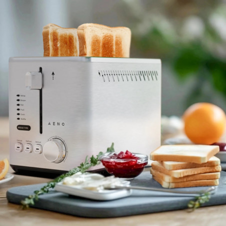 Prajitor de paine AENO ATS0003, 950 W, 6 tipuri de paine, 7 trepte de prajire, Preincalzire, Dezghetare, LED, Otel inoxidabil