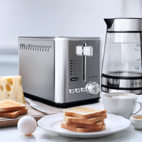 Prajitor de paine AENO ATS0003, 950 W, 6 tipuri de paine, 7 trepte de prajire, Preincalzire, Dezghetare, LED, Otel inoxidabil