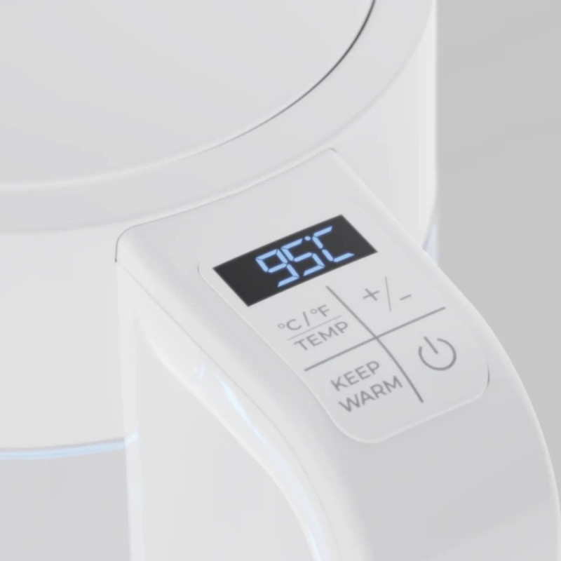 Fierbător electric AENO AEK0005, 2200 W, 1,7 l, 40-100 °C, bază rotativă la 360°, STRIX, afișaj LED, filtru, alb