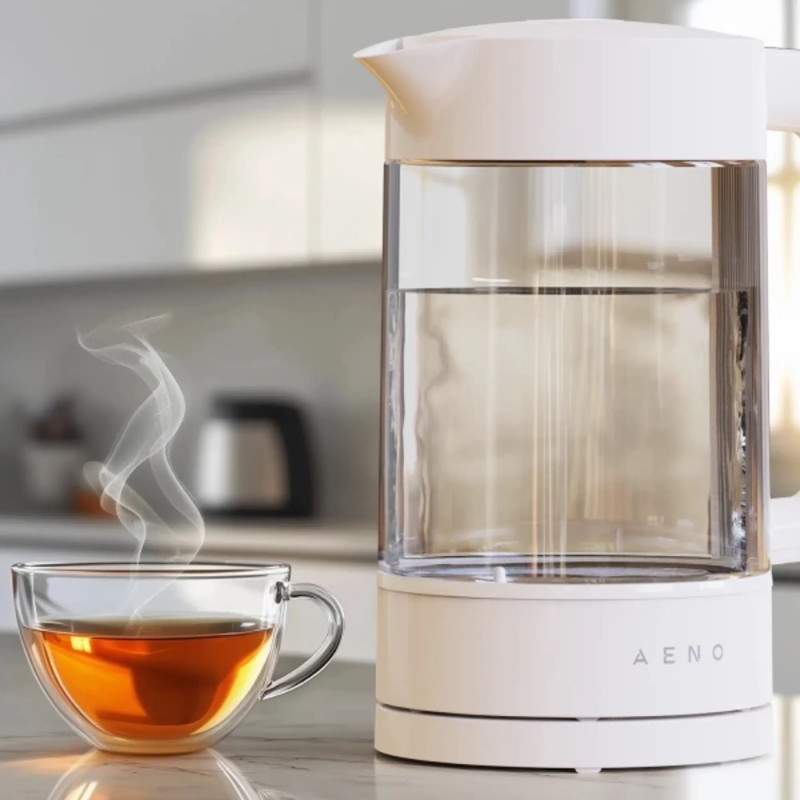 Fierbător electric AENO AEK0005, 2200 W, 1,7 l, 40-100 °C, bază rotativă la 360°, STRIX, afișaj LED, filtru, alb