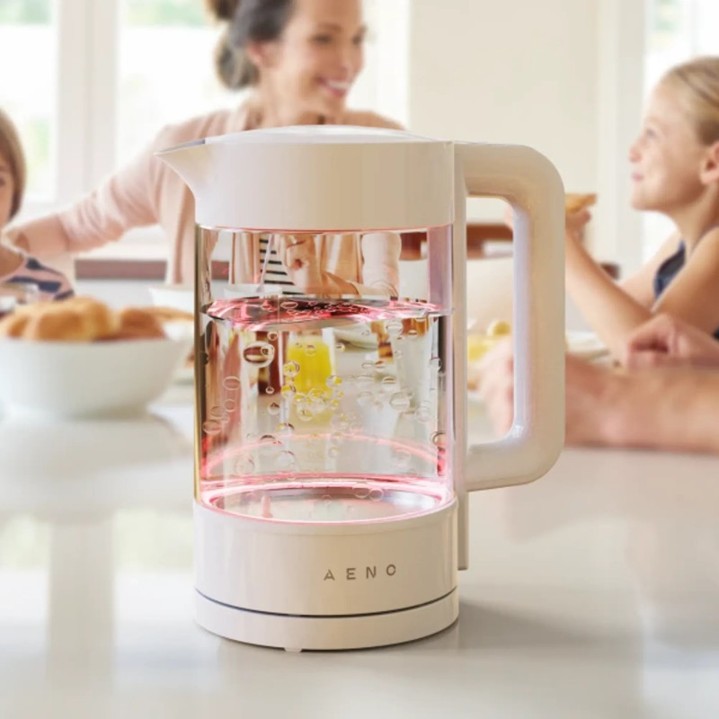 Fierbător electric AENO AEK0005, 2200 W, 1,7 l, 40-100 °C, bază rotativă la 360°, STRIX, afișaj LED, filtru, alb