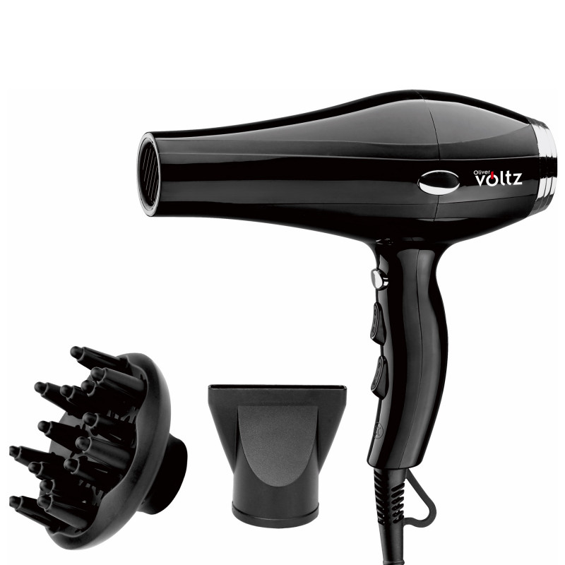 Uscator de par cu difuzor Oliver Voltz OV51100TD, 2000 W, 3 trepte de temperatura, 2 viteze, Negru