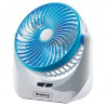 Ventilator de birou Rosberg R51760S, 5 W, 16 cm, Autonomie 180 min, 3 viteze, Iluminare, Alb/Albastru