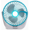 Ventilator de birou Rosberg R51760S, 5 W, 16 cm, Autonomie 180 min, 3 viteze, Iluminare, Alb/Albastru