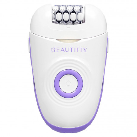 Aparat de epilat 3 în 1 Beautifly Compact Silk Epil, 60 min, 2 viteze, pentru piele umedă/uscată, USB-C, alb/violet