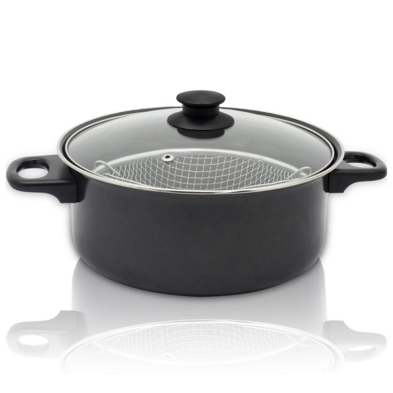 Oală cu coș de prăjit și capac ESPERANSA ES 1213 F, 1,8 l, 24 cm, negru