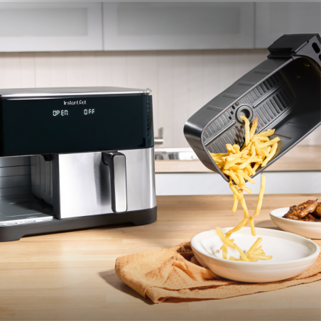 Friteuza dubla cu aer cald 8in1 Instant Pot Vortex DUAL SPLIT, 2600 W, 11 l, 205 °C, EvenCrisp, Gatit sincronizat, Comanda tactila, Negru/Inox