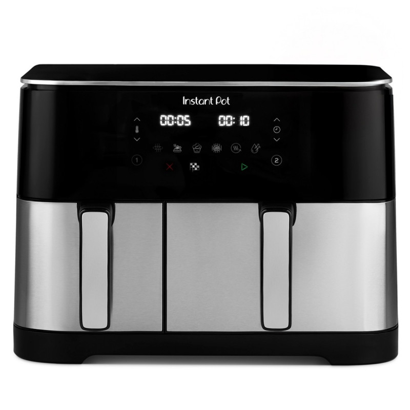 Friteuza dubla cu aer cald 8in1 Instant Pot Vortex DUAL SPLIT, 2600 W, 11 l, 205 °C, EvenCrisp, Gatit sincronizat, Comanda tactila, Negru/Inox