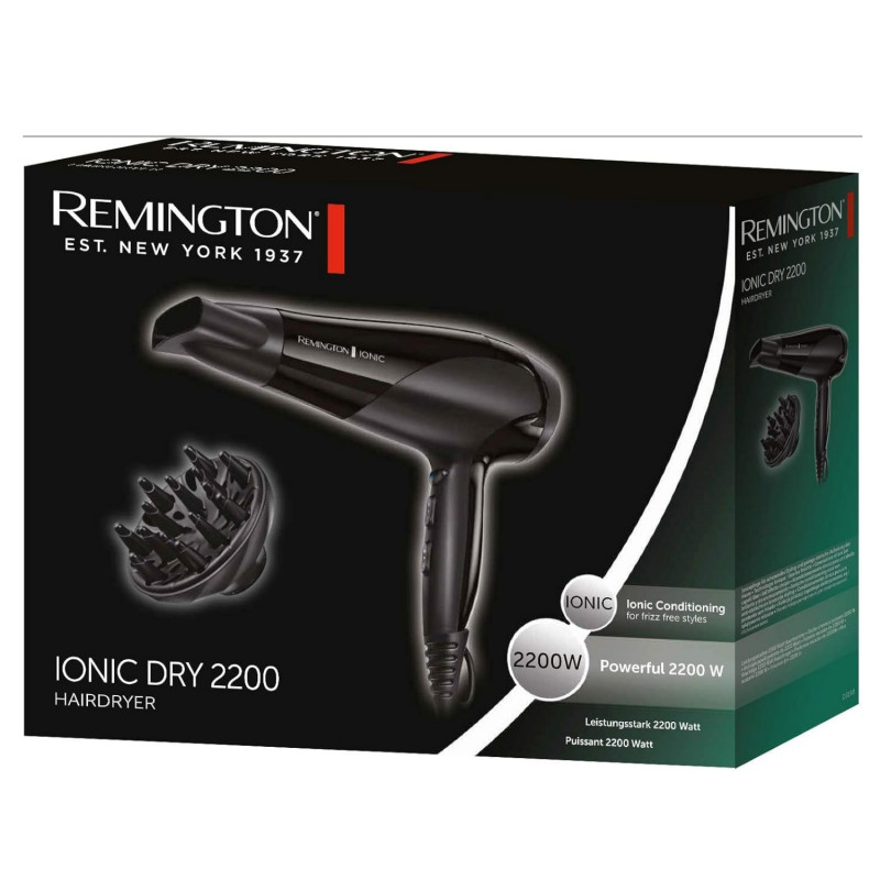 Uscător de păr Remington Power Dry Ionic D3198, 2200 W, 2 viteze, 3 niveluri de căldură, ionizare, negru