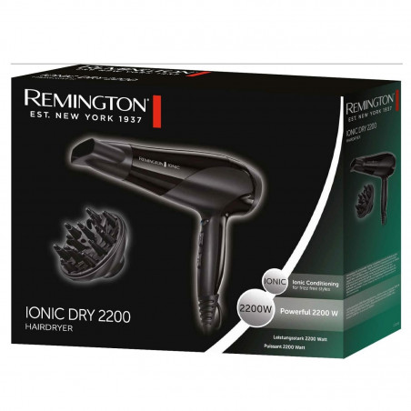 Uscător de păr Remington Power Dry Ionic D3198, 2200 W, 2 viteze, 3 niveluri de căldură, ionizare, negru