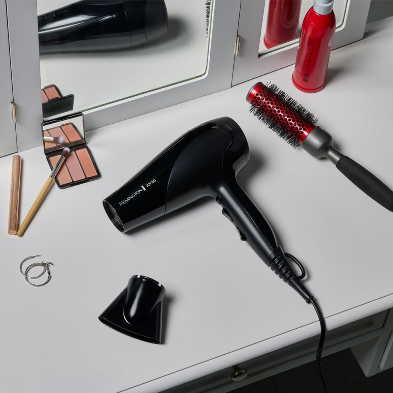 Uscător de păr Remington Power Dry Ionic D3198, 2200 W, 2 viteze, 3 niveluri de căldură, ionizare, negru