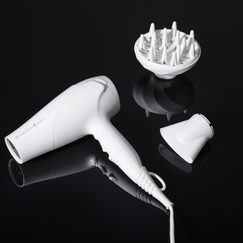 Uscător de păr Remington Power Dry Ionic D3199, 2200 W, 2 viteze, 3 niveluri de căldură, ionizare, alb