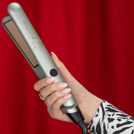 Placă de îndreptat părul Remington Botanicals S5860, 150-230 °C, 10 setări de temperatură, BotaniCare, Advanced Ceramic, Plăci cu extract de microbalsamuri, Verde