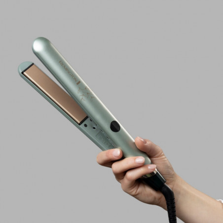 Placă de îndreptat părul Remington Botanicals S5860, 150-230 °C, 10 setări de temperatură, BotaniCare, Advanced Ceramic, Plăci cu extract de microbalsamuri, Verde