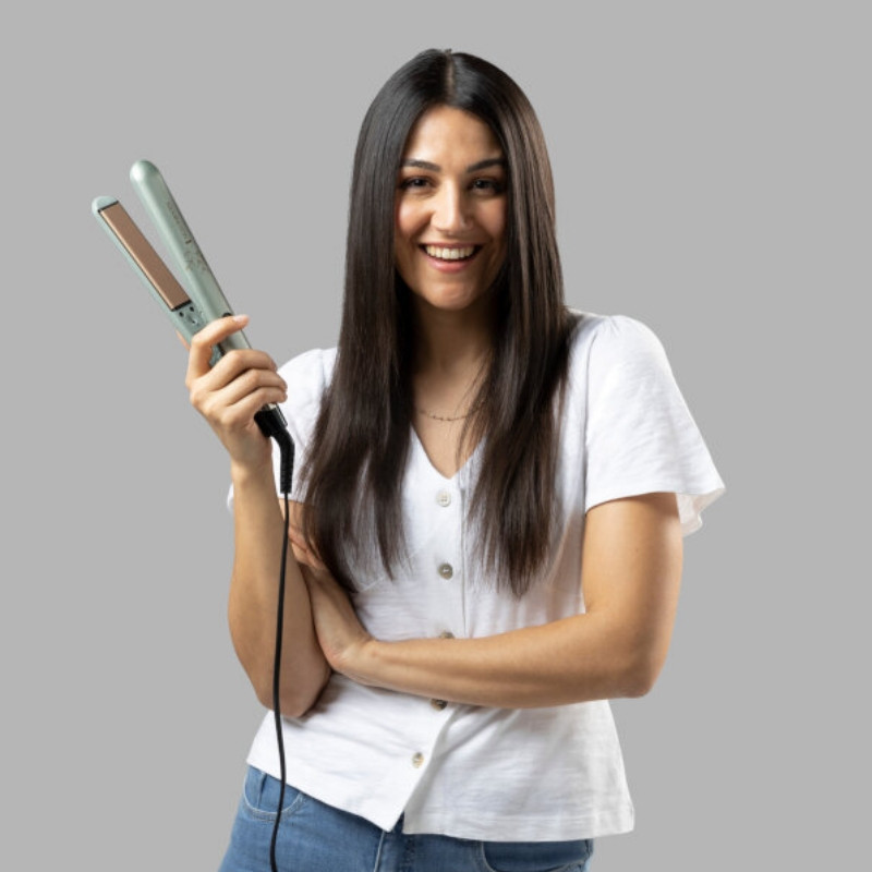 Placă de îndreptat părul Remington Botanicals S5860, 150-230 °C, 10 setări de temperatură, BotaniCare, Advanced Ceramic, Plăci cu extract de microbalsamuri, Verde