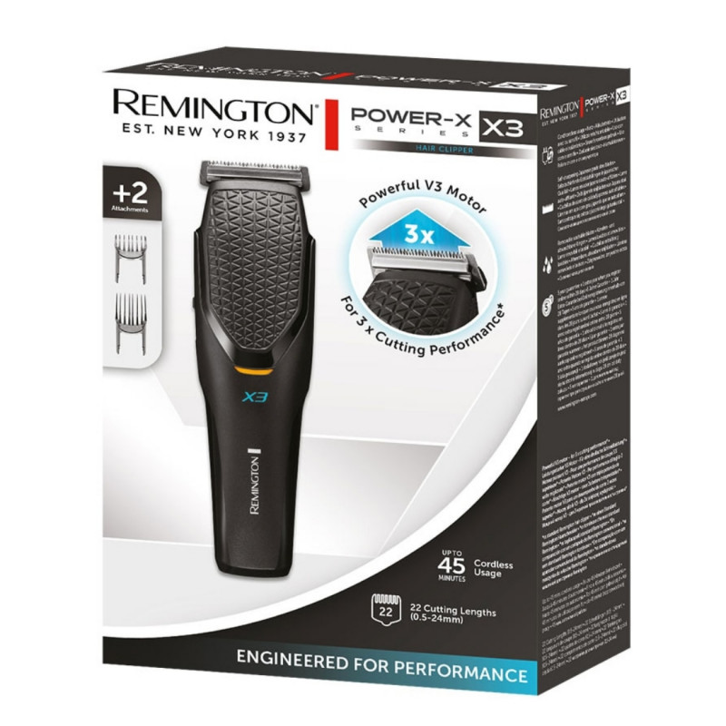 Aparat de tuns Remington HC3000 POWER X3, 45 min, motor V3, 0,5 mm – 2,4 cm, lame autoascuțitoare din oțel japonez, negru