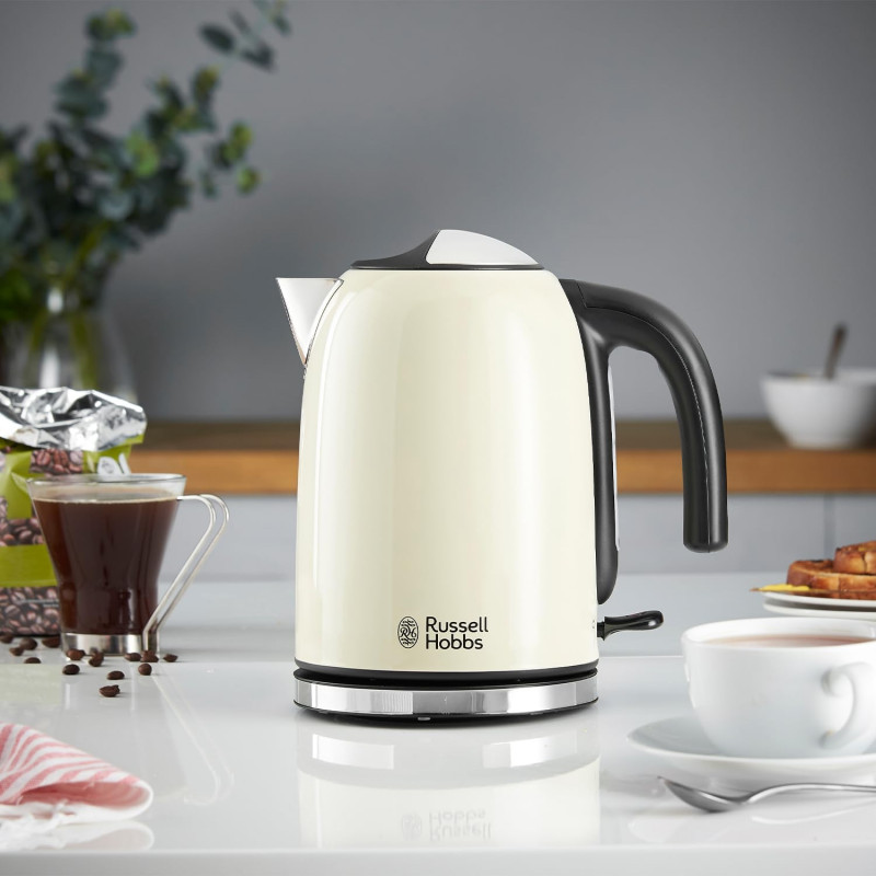 Ceainic electric Russell Hobbs Colours Plus Classic Cream 20415-70, 2400 W, 1,7 l, Fierbere rapidă, Element de încălzire ascuns, Bază rotativă la 360°, Indicator, Culoare crem