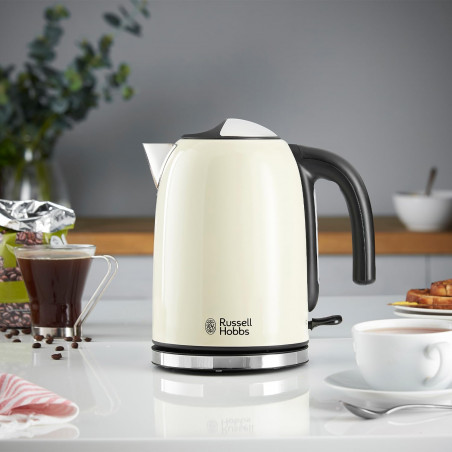 Ceainic electric Russell Hobbs Colours Plus Classic Cream 20415-70, 2400 W, 1,7 l, Fierbere rapidă, Element de încălzire ascuns, Bază rotativă la 360°, Indicator, Culoare crem