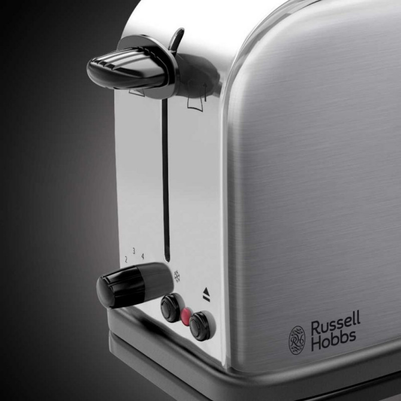 Prăjitor de pâine Russell Hobbs Adventure Oxford 21396-56, 1200 W, 2 felii, 1 compartiment, 6 niveluri de prăjire, Tava pentru firimituri, Oțel inoxidabil