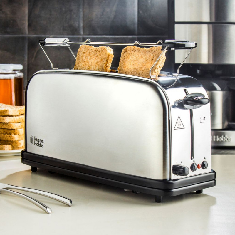 Prăjitor de pâine Russell Hobbs Adventure Oxford 21396-56, 1200 W, 2 felii, 1 compartiment, 6 niveluri de prăjire, Tava pentru firimituri, Oțel inoxidabil