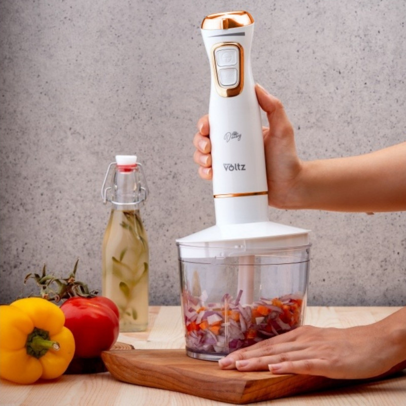 Blender, tocator si mixer 3 in1 Oliver Voltz OV51112WSC, 800W, 700 ml, 2 viteze, Lama din otel inoxidabil si accesoriu de amestecare, Alb