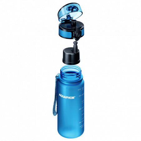 Sticla cu filtru pentru apa Aquaphor City 160026, 350 ml, Tritan, Carbune activ, Aqualen, Capac cu inchidere, Albastru
