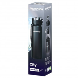 Sticla cu filtru pentru apa Aquaphor City 160043, 500 ml, Tritan, Carbune activ, Aqualen, Capac cu inchidere, Negru