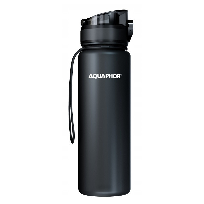 Sticla cu filtru pentru apa Aquaphor City 160043, 500 ml, Tritan, Carbune activ, Aqualen, Capac cu inchidere, Negru