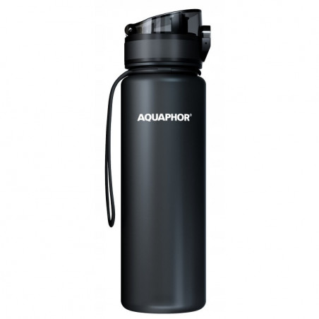 Sticla cu filtru pentru apa Aquaphor City 160043, 500 ml, Tritan, Carbune activ, Aqualen, Capac cu inchidere, Negru