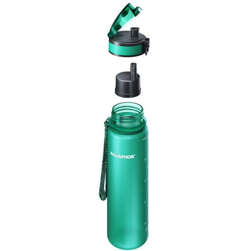 Sticla cu filtru pentru apa Aquaphor City 160045, 500 ml, Tritan, Carbune activ, Aqualen, Capac cu inchidere, Verde inchis