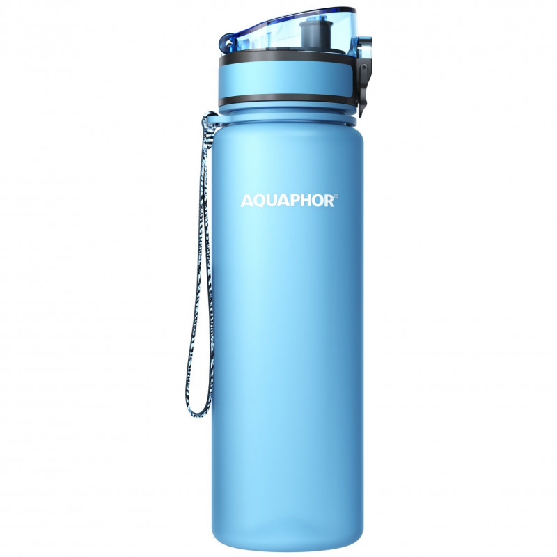 Sticla cu filtru pentru apa Aquaphor City 160046, 500 ml, Tritan, Carbune activ, Aqualen, Capac cu inchidere, Albastru glaciar