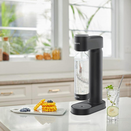 Aparat manual de sodă Philips GoZero ADD4901BK/10, 1 l, Reglare a nivelului de carbonatare, Supapă de siguranță, Negru