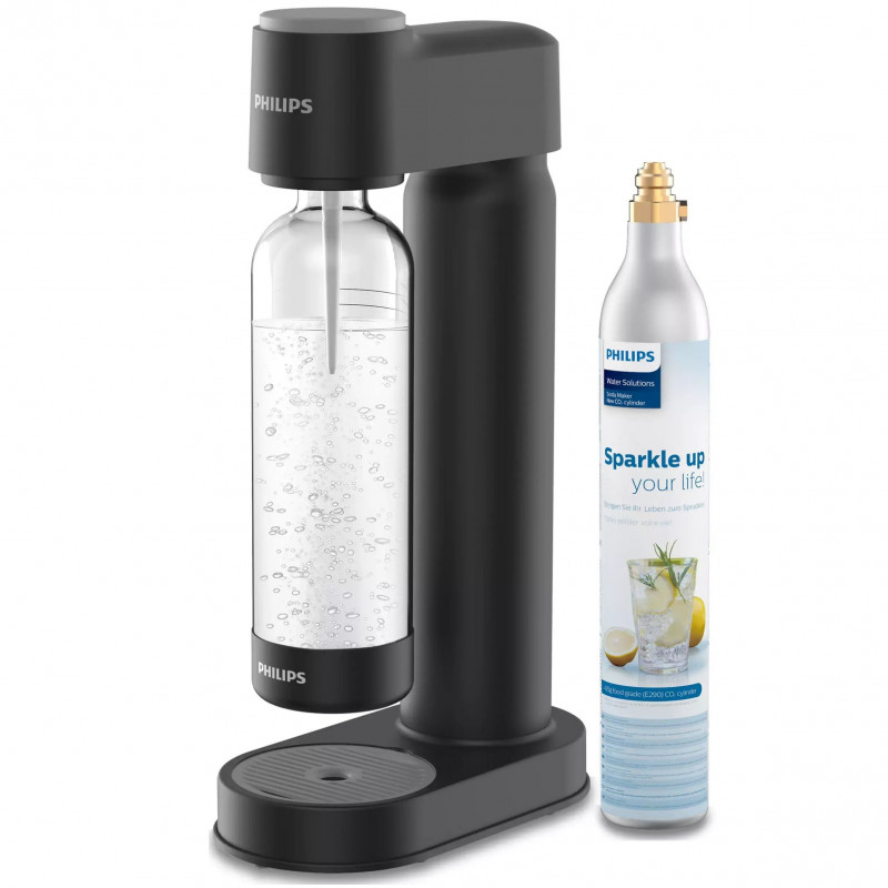 Aparat manual de sodă Philips GoZero ADD4901BK/10, 1 l, Reglare a nivelului de carbonatare, Supapă de siguranță, Negru