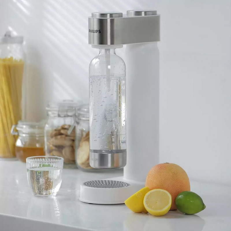 Aparat de carbonatare a apei Philips GoZero ADD4902WH/10, 1 l, Reglare a nivelului de carbonatare, Supapă de siguranță, Manual, Carcasă din oțel, Alb mat