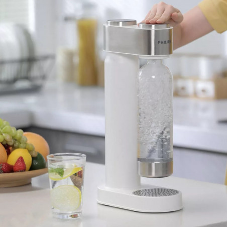 Aparat de carbonatare a apei Philips GoZero ADD4902WH/10, 1 l, Reglare a nivelului de carbonatare, Supapă de siguranță, Manual, Carcasă din oțel, Alb mat