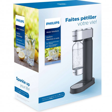 Aparat de sodă Philips GoZero ADD4902BK/10, 1 l, Reglare a nivelului de carbonatare, Manual, Supapă de siguranță, Carcasă din oțel, Negru