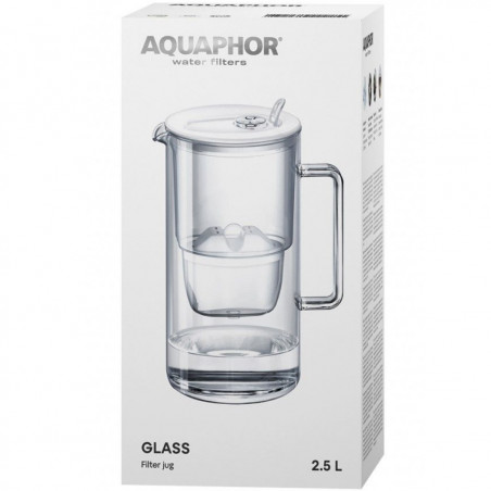 Cana filtrare apa Aquaphor Glass 120021, 2,5 l, Sticla, Contor, Filtru cu magneziu, Alb
