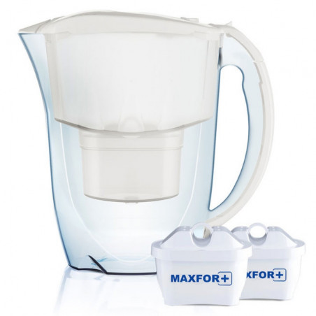Cană de filtrare a apei Aquaphor Jasper 190067, 2,8 l, capac rabatabil, 3 filtre MAXFOR+, fără BPA, alb