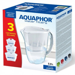 Cană de filtrare a apei Aquaphor Jasper 190067, 2,8 l, capac rabatabil, 3 filtre MAXFOR+, fără BPA, alb