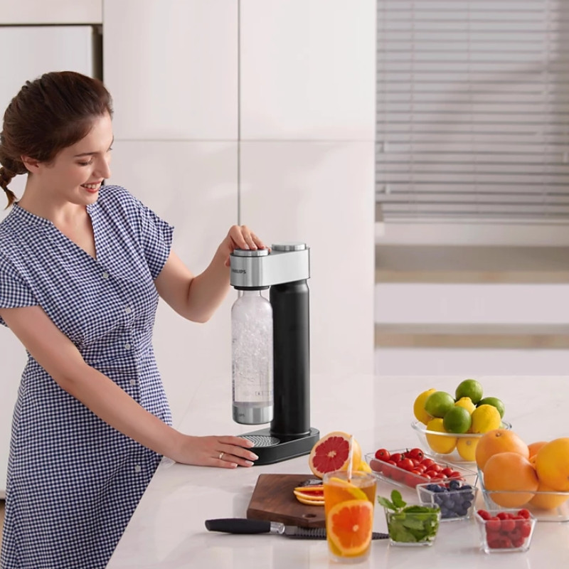 Aparat de sodă Philips GoZero ADD4902BK/10, 1 l, Reglare a nivelului de carbonatare, Manual, Supapă de siguranță, Carcasă din oțel, Negru