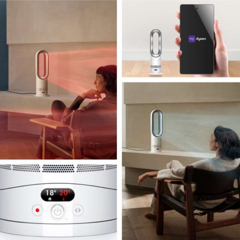 Aparat de încălzire și răcire 2-în-1 Dyson AM15 Hot+Cool 586340-01, 35 m², 10 viteze, oscilație 70°, ecran LCD, protecție împotriva răsturnării, Air Multiplier™, alb/argintiu