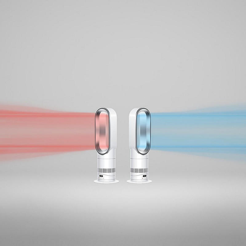 Aparat de încălzire și răcire 2-în-1 Dyson AM15 Hot+Cool 586340-01, 35 m², 10 viteze, oscilație 70°, ecran LCD, protecție împotriva răsturnării, Air Multiplier™, alb/argintiu