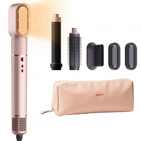 Perie de uscat și coafat/multistylist 6-în-1 Jimmy HF9 Pro, 1300 W, 110.000 rpm, 23 m/s, 3 viteze, senzor inteligent de temperatură, roz