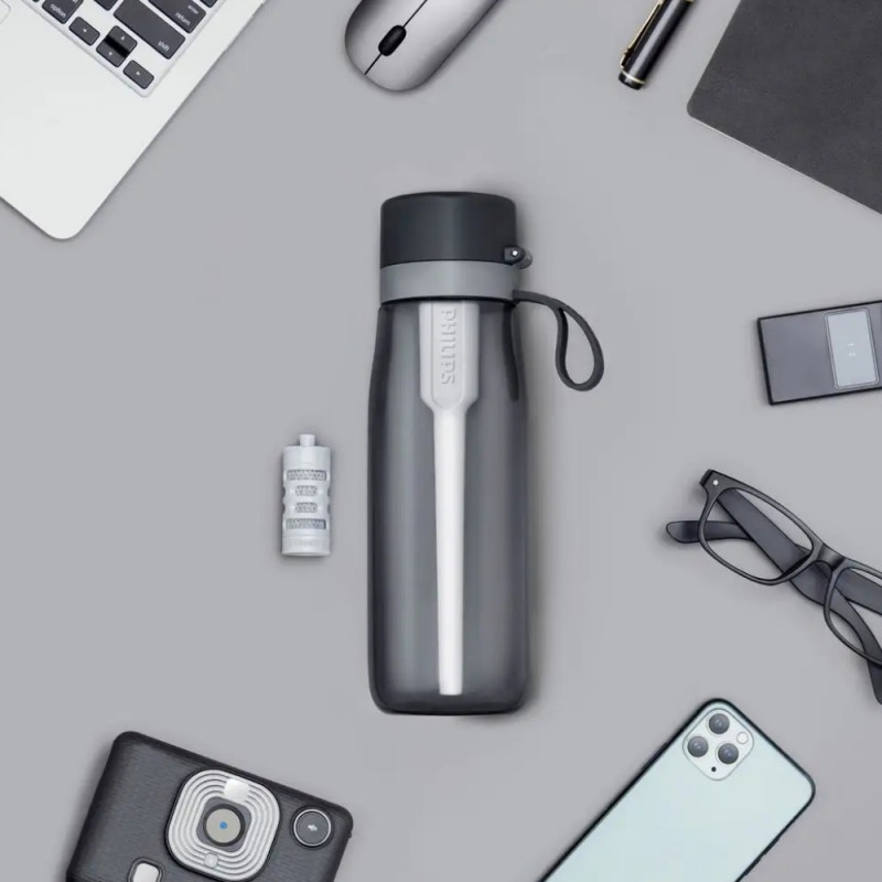 Sticla cu filtru pentru apa Philips GoZero Daily AWP2731GRR/58, 660 ml, 5-38°C, Tritan fara BPA, AWP285, Gri