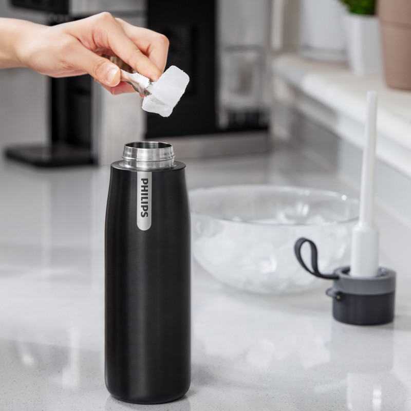 Sticla cu filtru pentru apa Philips GoZero Daily AWP2771GRR/58, 550 ml, Otel inoxidabil 18/8, Izolatie sub vid, Pereti dubli, Gri