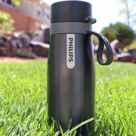 Sticla cu filtru pentru apa Philips GoZero Daily AWP2771GRR/58, 550 ml, Otel inoxidabil 18/8, Izolatie sub vid, Pereti dubli, Gri