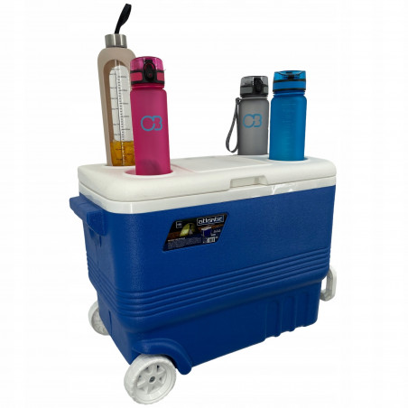 Ladă frigorifică cu roți Atlantic 1008728, 45 l, Răcire pasivă, 4 suporturi pentru pahare, Albastru