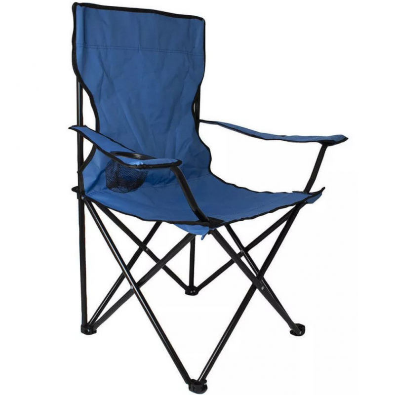 Scaun de camping Muhler C2012 109267, 52 x 52 x 90 cm, până la 100 kg, suport pentru pahar, pliabil, albastru