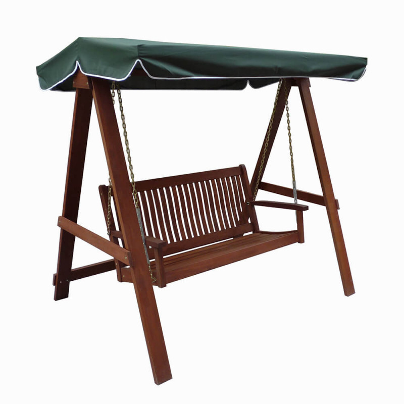 Leagăn de grădină Muhler Meranti, 168 x 168 x 123 cm, până la 180 kg, lemn de Shorea, copertină, verde/maro