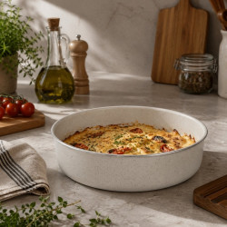 Tava de copt Oliver Voltz OV51222E30, 30 x 8 cm, Aluminiu, Acoperire marmura, Fara PFOA, Crem